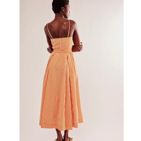 NWT Shona Joy “Hele Ruched Panelled Midi Dress - Coconut & Tangerine - Sz. 6 - Picture 3 of 7